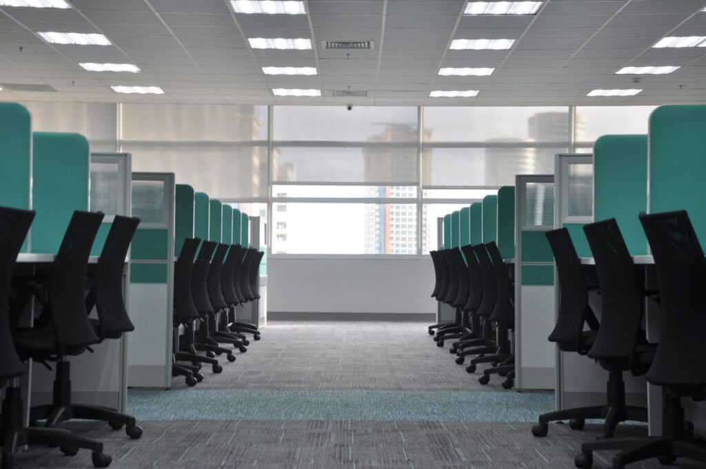 Severance Pay in Kenya. An image of a workspace with empty desks and seats. 